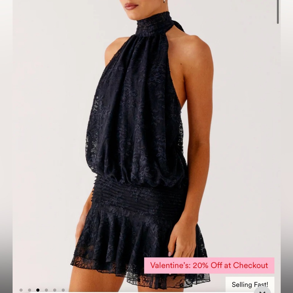 peppermayo black lace halter top mini dress